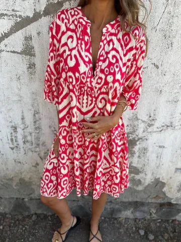 Linda™ | Dröm dig bort i boho-chic charm med denna luftiga midiklänning