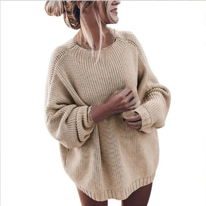 Saga™ | Oversized Stickad Tröja med Hög Krage och Fladderärmar